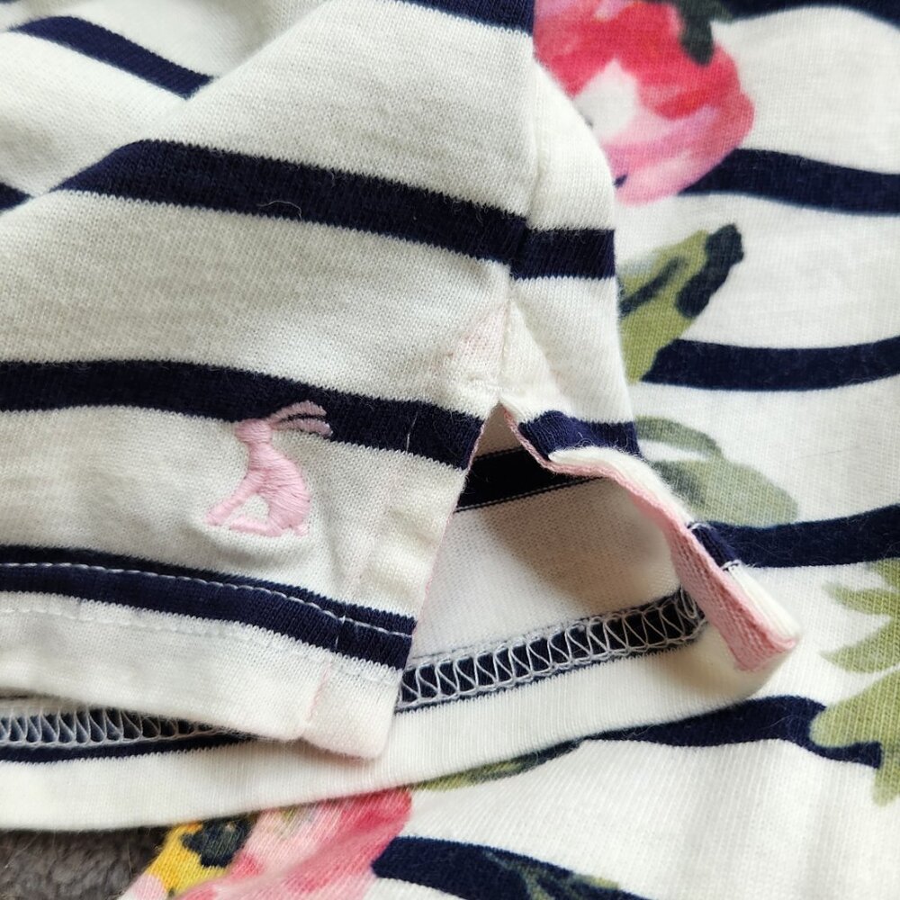 JOULES US sz 8 Women Harbour Floral Printed Cotton Jersey Top Navy White Stripes - Picture 7 of 11
